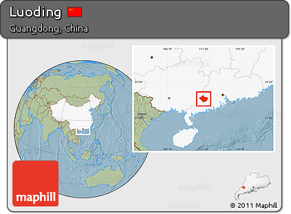 Savanna Style Location Map of Luoding, highlighted country, hill shading