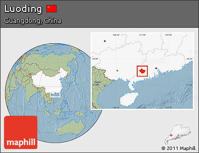 Savanna Style Location Map of Luoding, highlighted country, hill shading