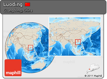 Shaded Relief Location Map of Luoding, within the entire country