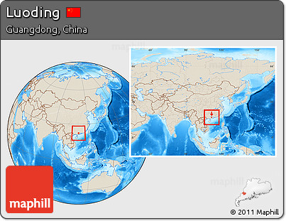 Shaded Relief Location Map of Luoding, within the entire country