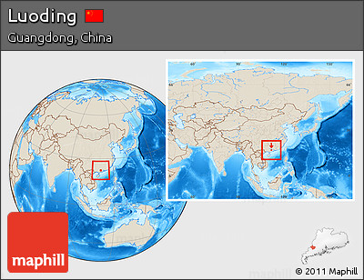 Shaded Relief Location Map of Luoding, within the entire country