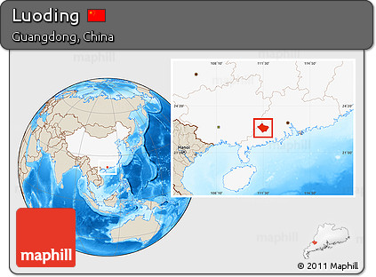 Shaded Relief Location Map of Luoding, highlighted country