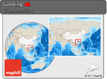 Shaded Relief Location Map of Luoding, highlighted country, highlighted parent region, within the entire country