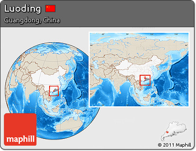 Shaded Relief Location Map of Luoding, highlighted country, highlighted parent region, within the entire country