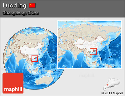 Shaded Relief Location Map of Luoding, highlighted country, highlighted parent region, within the entire country