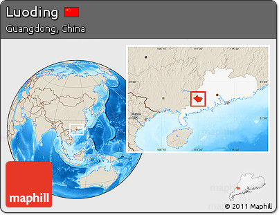 Shaded Relief Location Map of Luoding, highlighted parent region