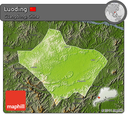 Physical Map of Luoding, darken