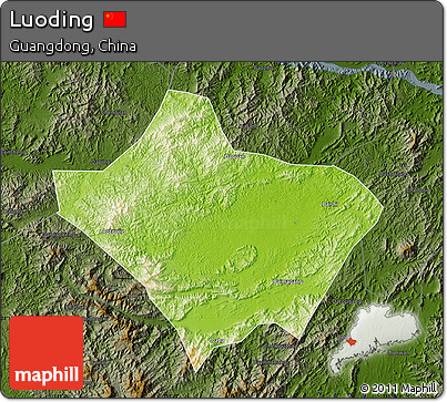 Physical Map of Luoding, darken