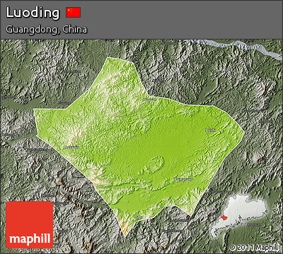 Physical Map of Luoding, darken, semi-desaturated