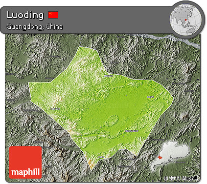 Physical Map of Luoding, darken, semi-desaturated