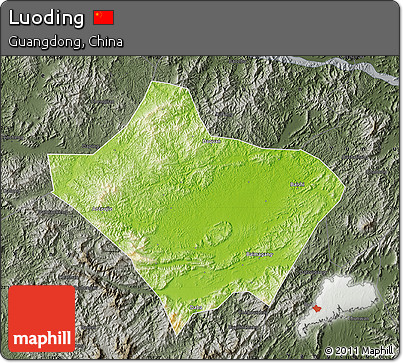 Physical Map of Luoding, darken, semi-desaturated