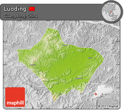 Physical Map of Luoding, lighten, desaturated
