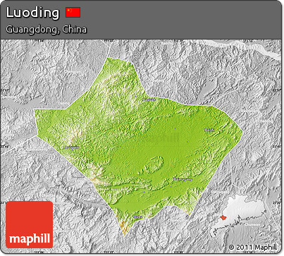Physical Map of Luoding, lighten, desaturated