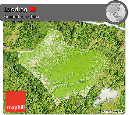 Physical Map of Luoding, satellite outside