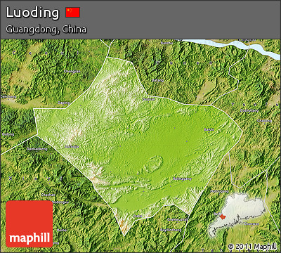 Physical Map of Luoding, satellite outside