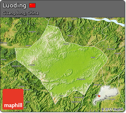 Physical Map of Luoding, satellite outside