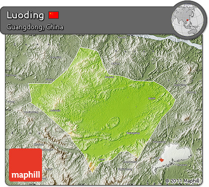 Physical Map of Luoding, semi-desaturated