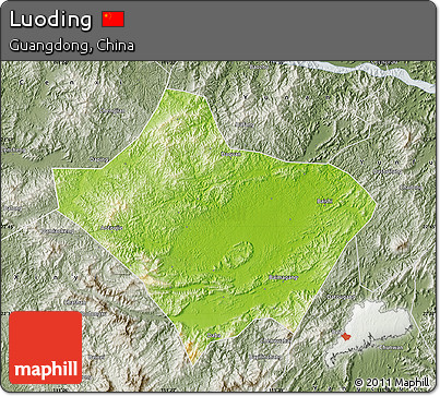 Physical Map of Luoding, semi-desaturated