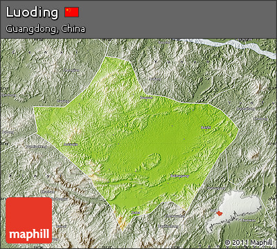 Physical Map of Luoding, semi-desaturated