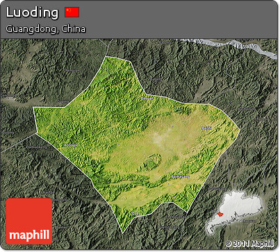 Satellite Map of Luoding, darken, semi-desaturated