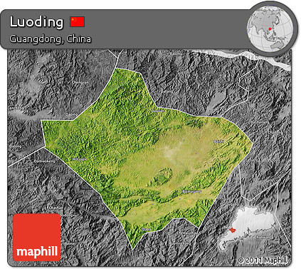 Satellite Map of Luoding, desaturated