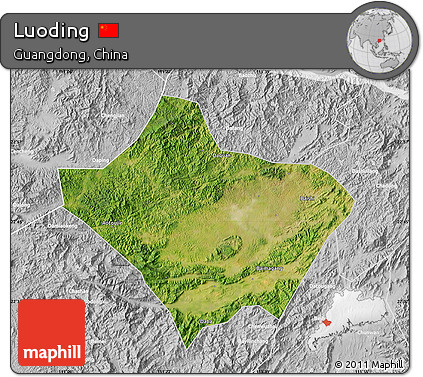 Satellite Map of Luoding, lighten, desaturated