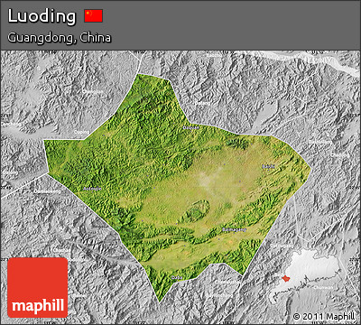 Satellite Map of Luoding, lighten, desaturated