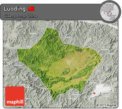 Satellite Map of Luoding, lighten, semi-desaturated