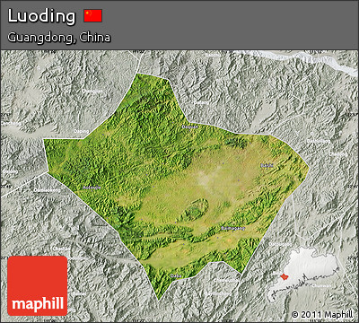 Satellite Map of Luoding, lighten, semi-desaturated