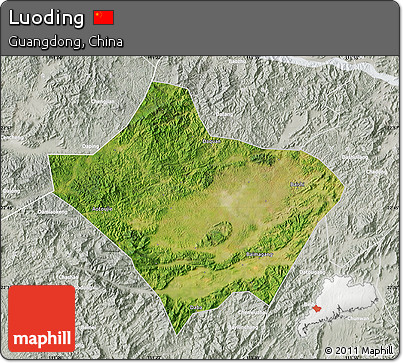 Satellite Map of Luoding, lighten, semi-desaturated