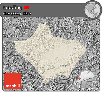 Shaded Relief Map of Luoding, darken, desaturated