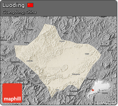 Shaded Relief Map of Luoding, darken, desaturated