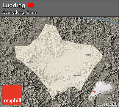 Shaded Relief Map of Luoding, darken