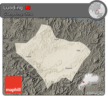 Shaded Relief Map of Luoding, darken