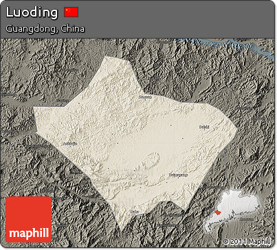 Shaded Relief Map of Luoding, darken