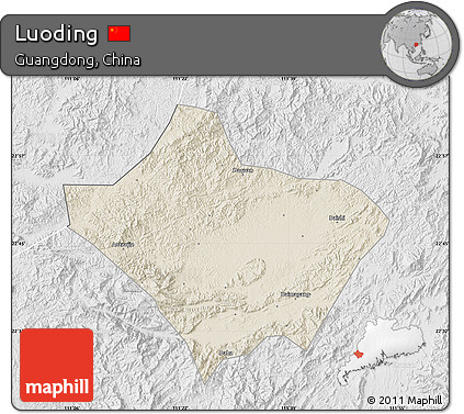 Shaded Relief Map of Luoding, lighten, desaturated