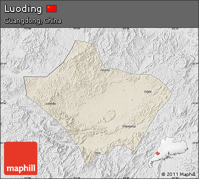 Shaded Relief Map of Luoding, lighten, desaturated