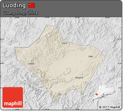 Shaded Relief Map of Luoding, lighten, desaturated
