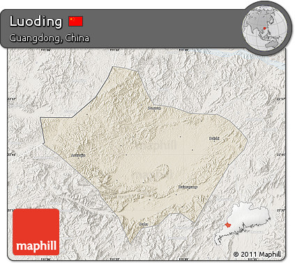 Shaded Relief Map of Luoding, lighten