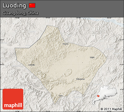 Shaded Relief Map of Luoding, lighten