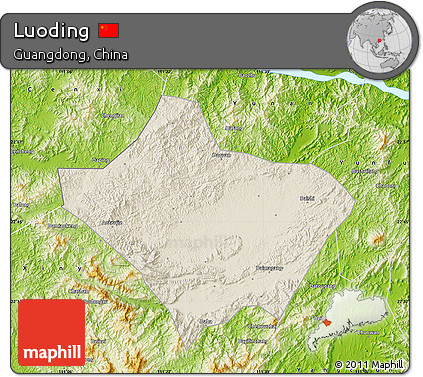 Shaded Relief Map of Luoding, physical outside