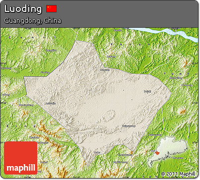 Shaded Relief Map of Luoding, physical outside