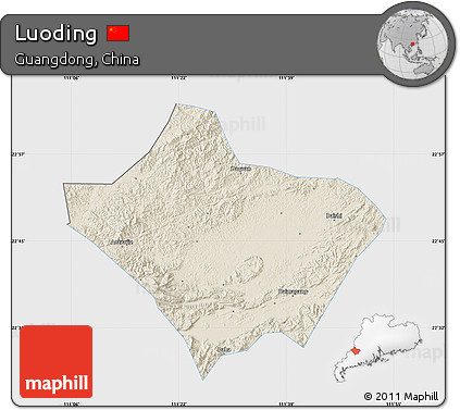 Shaded Relief Map of Luoding, single color outside