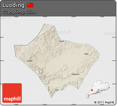 Shaded Relief Map of Luoding, single color outside