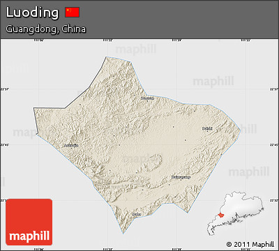 Shaded Relief Map of Luoding, single color outside