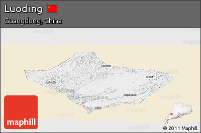 Classic Style Panoramic Map of Luoding, single color outside
