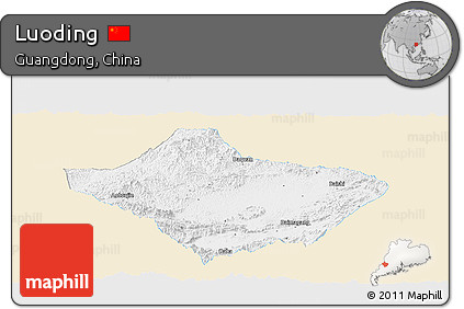 Classic Style Panoramic Map of Luoding, single color outside