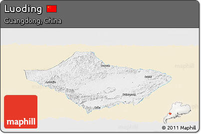 Classic Style Panoramic Map of Luoding, single color outside
