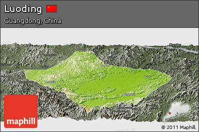 Physical Panoramic Map of Luoding, darken, semi-desaturated