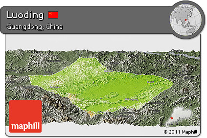 Physical Panoramic Map of Luoding, darken, semi-desaturated